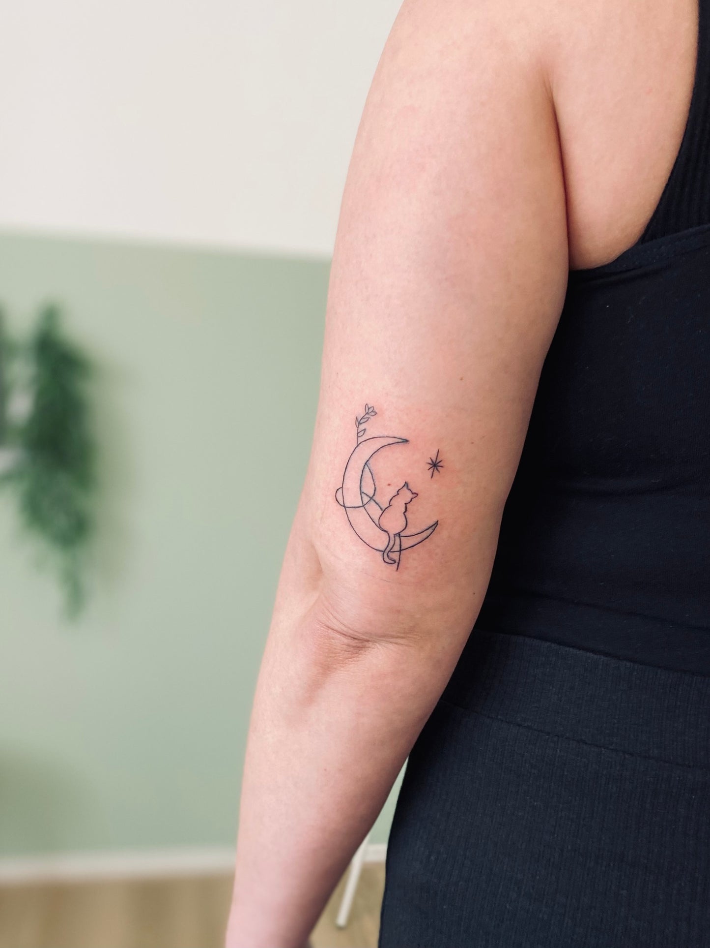 cat and moon tattoo